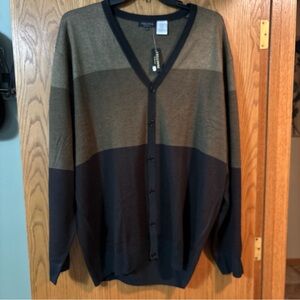 Cellinni Collezione men's 2XLT V-Neck Colorblock Cardigan Sweater Brown’s NWT.